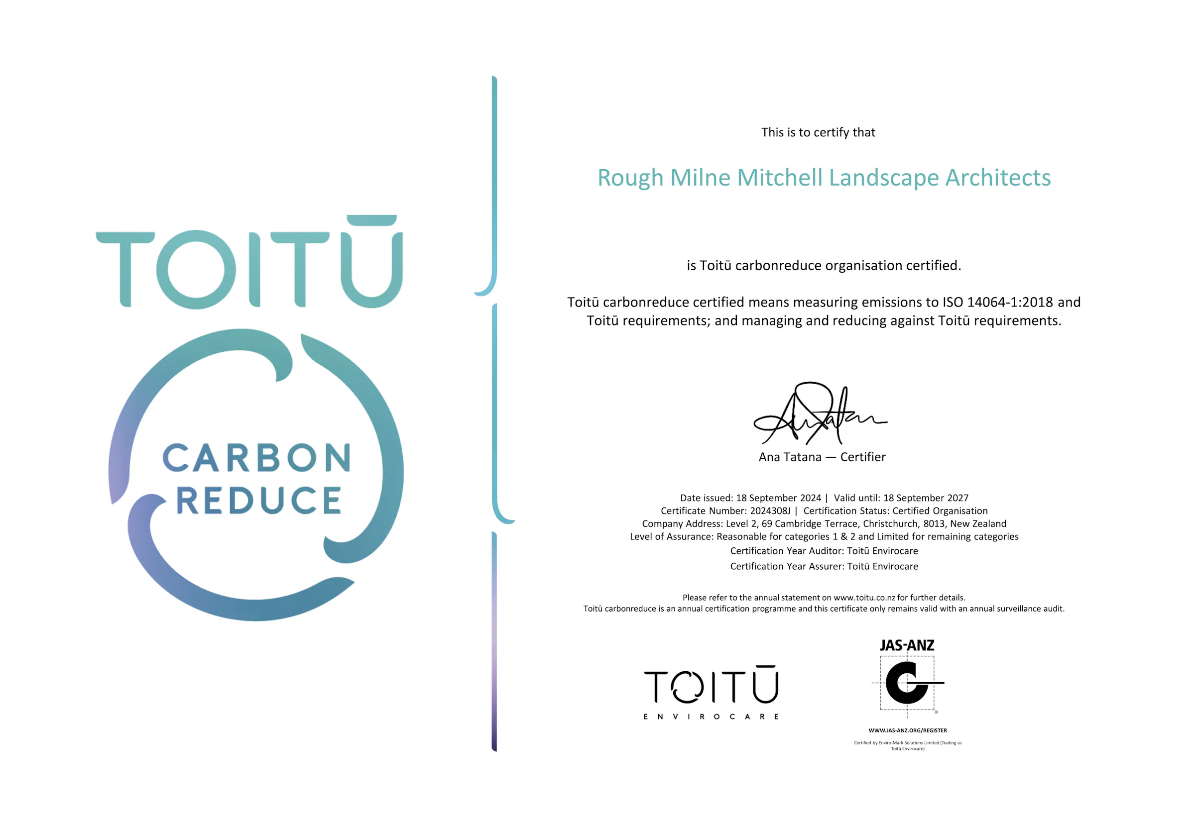 Certificate 2024308 J Rough Milne Mitchell Landscape Architects CR Org