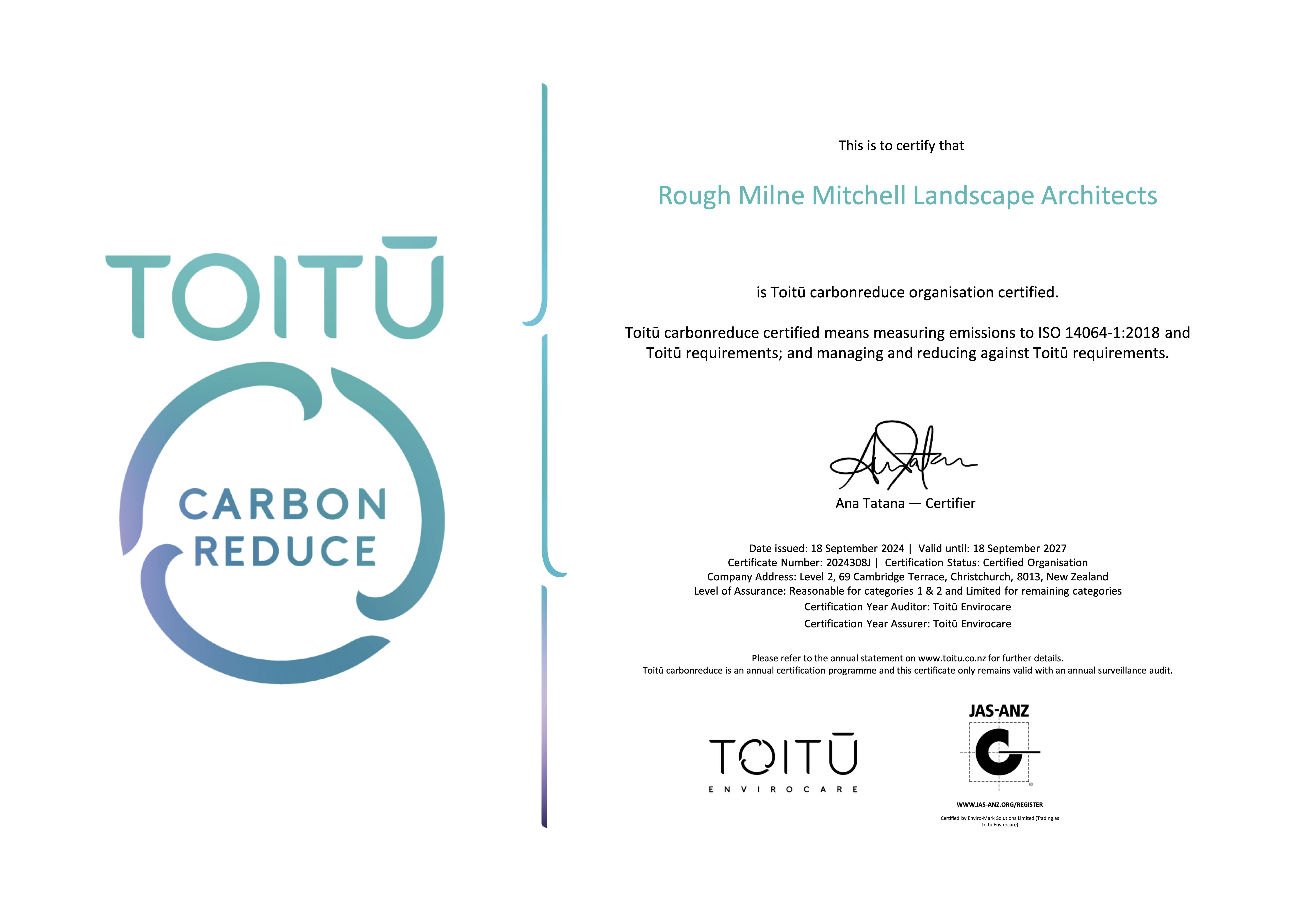 Certificate 2024308 J Rough Milne Mitchell Landscape Architects CR Org